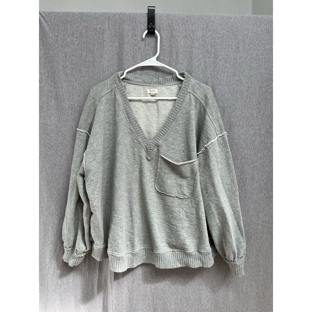 Anthropologie Size 1X Pilcro Montana 1 Pocket Gray Top V-neck Oversized